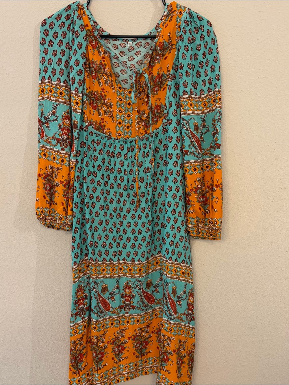Boho Floral Tie-Front Dress in Orange & Turquoise